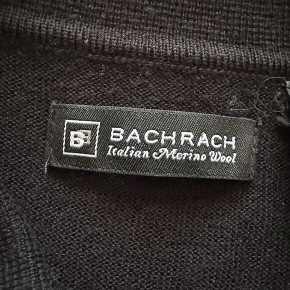 Bachrach 100% Merino Wool Mens Sweater Sz M Med Black 1/4 button Thin Preppy - Picture 2 of 10